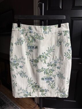 {Ann Taylor} Off White Floral Linen Blend Knee Length Pencil Skirt WSK15